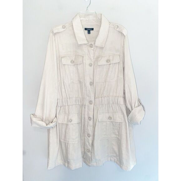 torrid Jackets & Blazers - Torrid Khaki Gauze Collar Utility Anorak Jacket Shirt Military 2X Boho 18/20